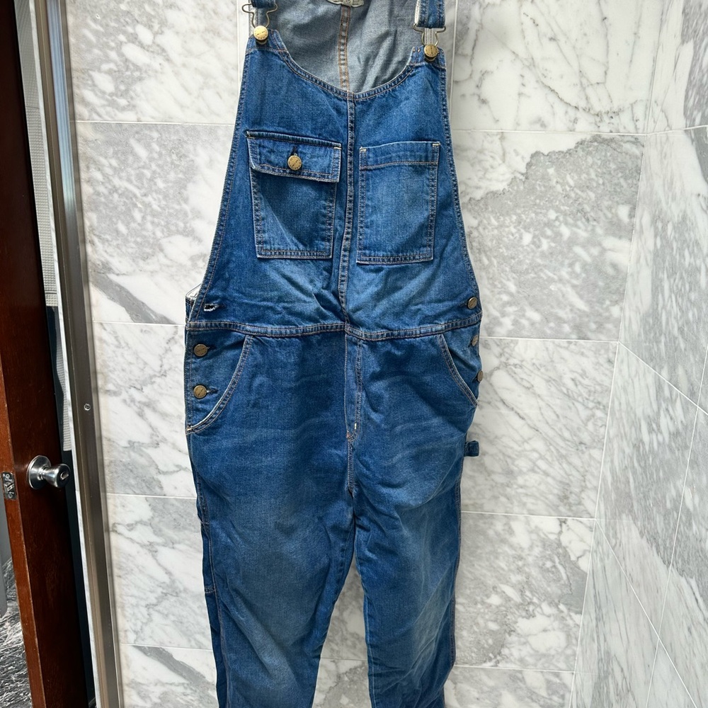 Current/Elliott Striped Denim Overalls
